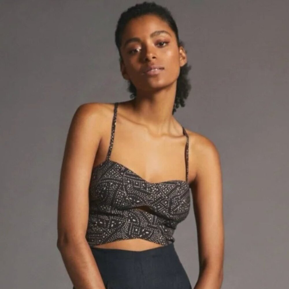 Anthropologie Black Linen Blend Sleeveless Cut-Out Tank Large Medium